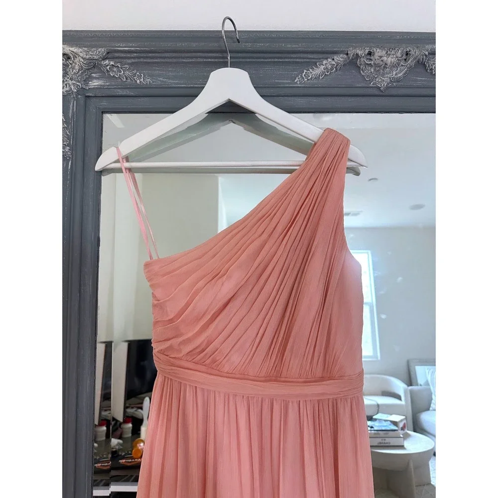 J.Crew Pink One Shoulder Crinkle Silk Chiffon Ruffle Hem Bridesmaid Midi Dress 4